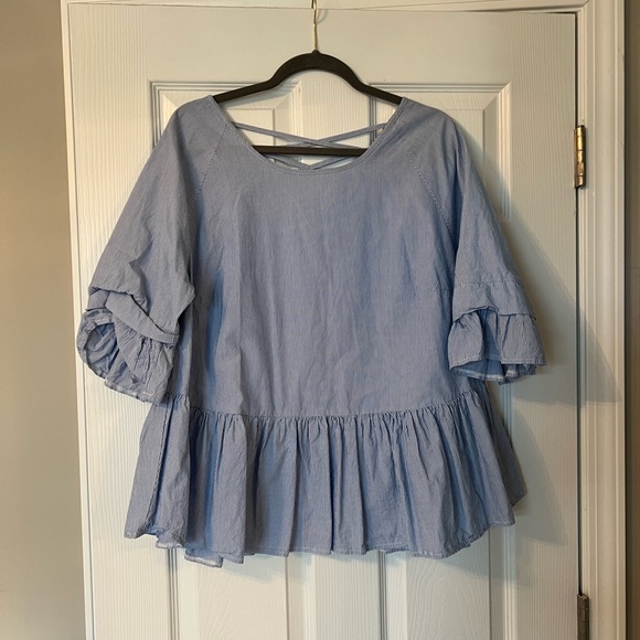 George - Blue/White Stripe Peplum Top - Size UK18/US14 - Picture 1 of 2